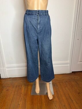 Madewell Women's Pleated Wide Leg Denim Stretch Blue Jeans Pants Size 8